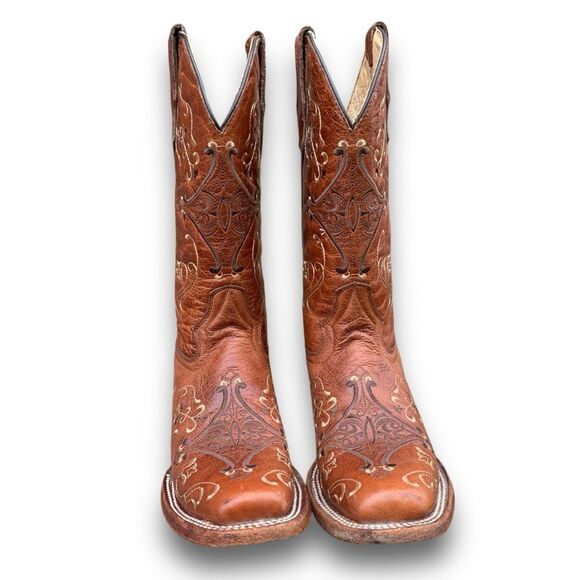 Circle G Cognac Embroidered Cowgirl Leather Cowboy Boots Women’s size 7.5 - Picture 9 of 16
